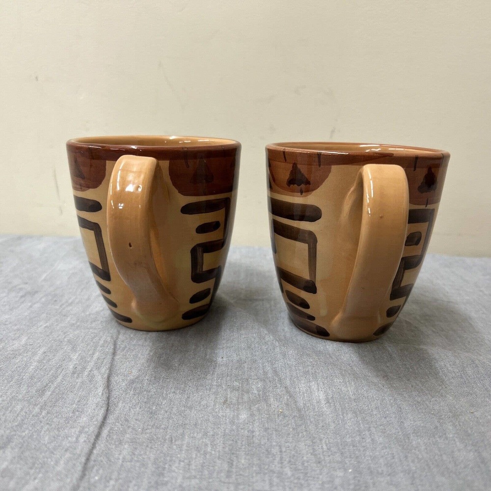 Starbucks Mugs Hand Painted In Italy Primitive Tribal Brown Tan FS Charity - Picture 2 of 9